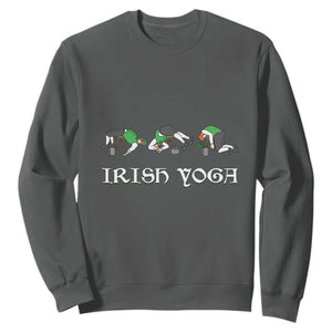 Funny St Patricks Day Beer Drinking Sweatshirt Irish Yoga Leprechaun Beer Mug TS11 Dark Heather Print Your Wear