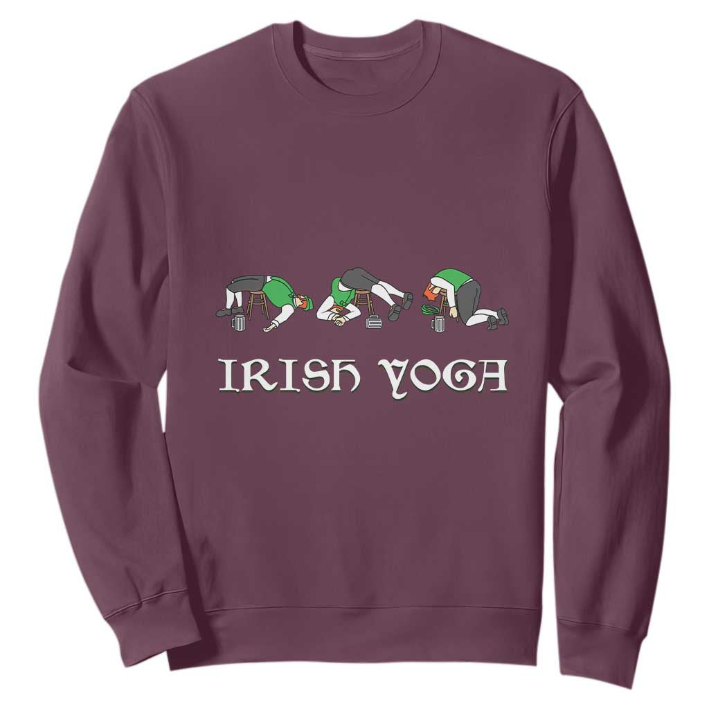 Funny St Patricks Day Beer Drinking Sweatshirt Irish Yoga Leprechaun Beer Mug TS11 Maroon Print Your Wear