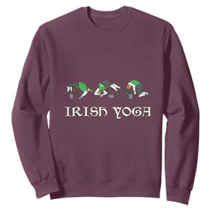 Funny St Patricks Day Beer Drinking Sweatshirt Irish Yoga Leprechaun Beer Mug TS11 Maroon Print Your Wear