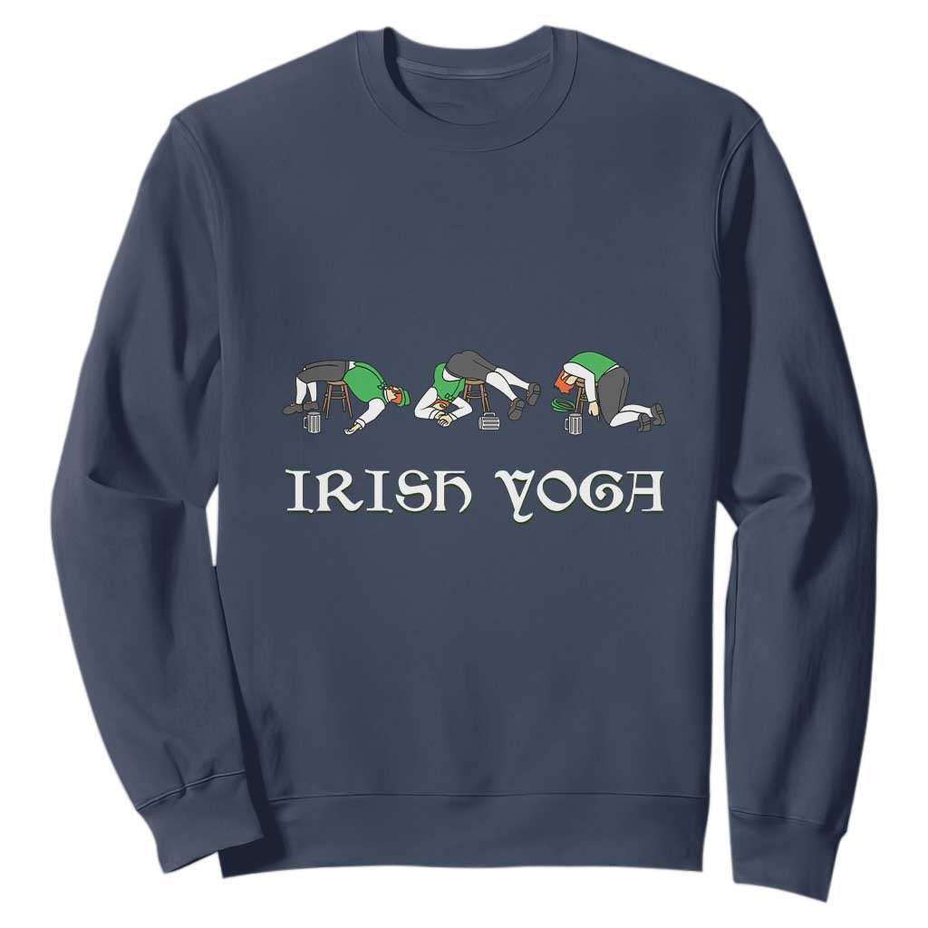 Funny St Patricks Day Beer Drinking Sweatshirt Irish Yoga Leprechaun Beer Mug TS11 Navy Print Your Wear