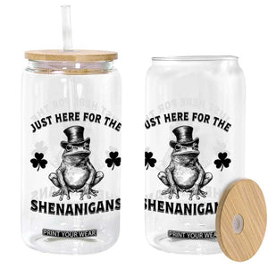 Funny St Patrick's Day Just Here For The Shenanigans Glass Can Frog Shamrock TS11 Print Your Wear