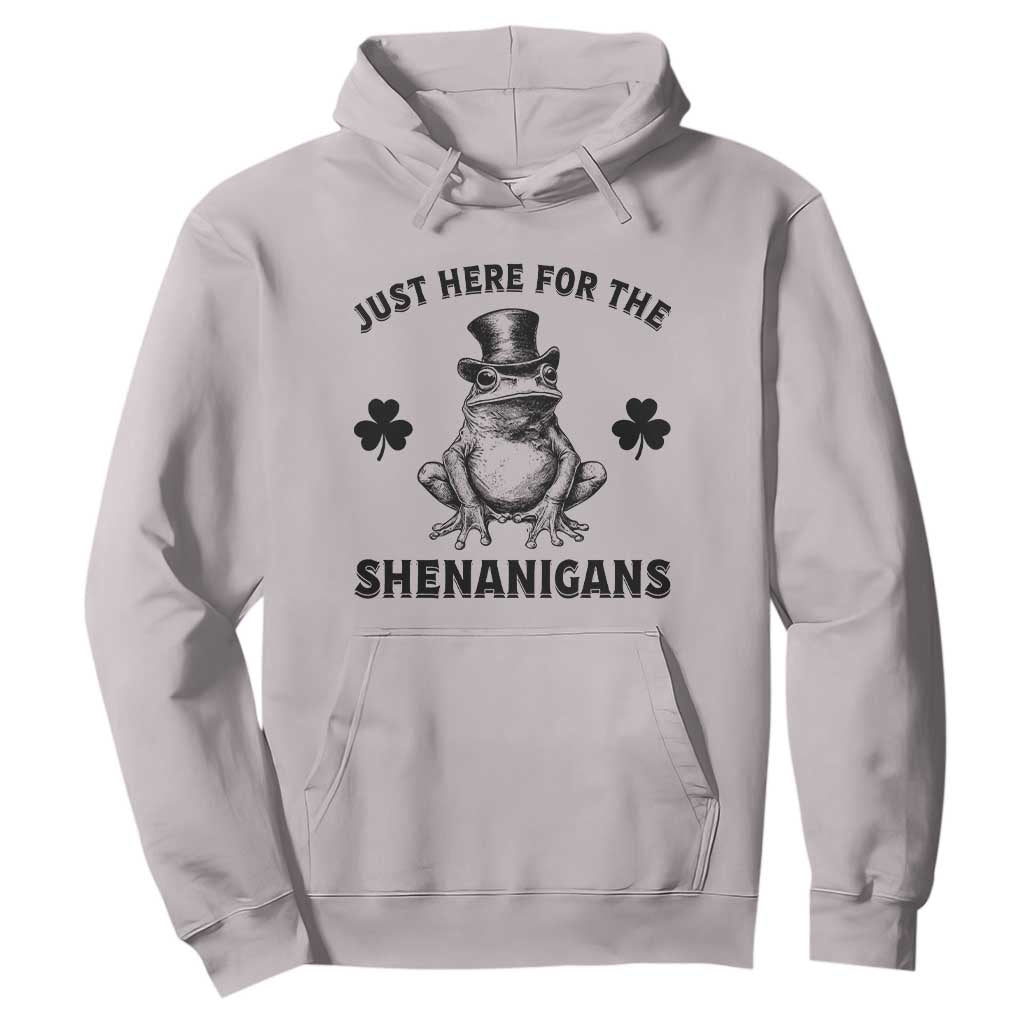 Funny St Patrick's Day Just Here For The Shenanigans Hoodie Frog Shamrock TS11 Ice Gray Print Your Wear