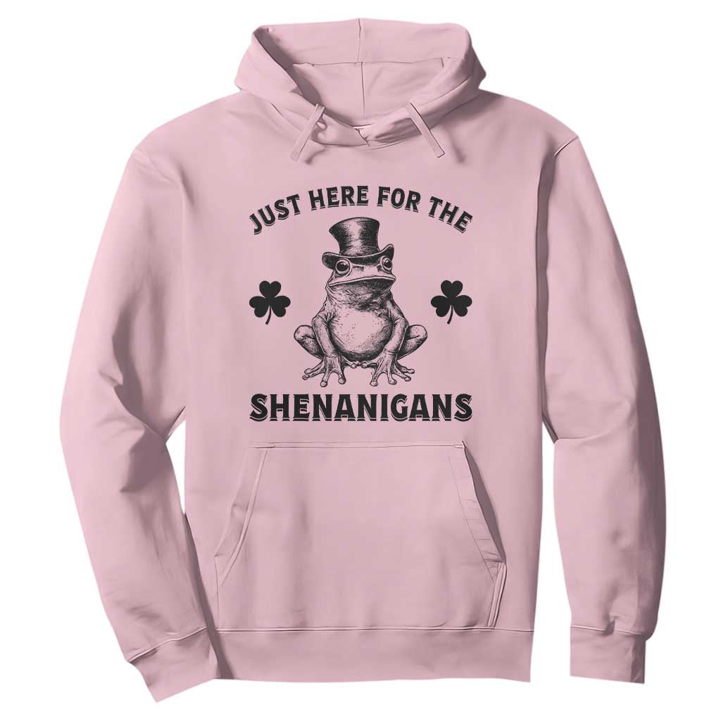 Funny St Patrick's Day Just Here For The Shenanigans Hoodie Frog Shamrock TS11 Light Pink Print Your Wear