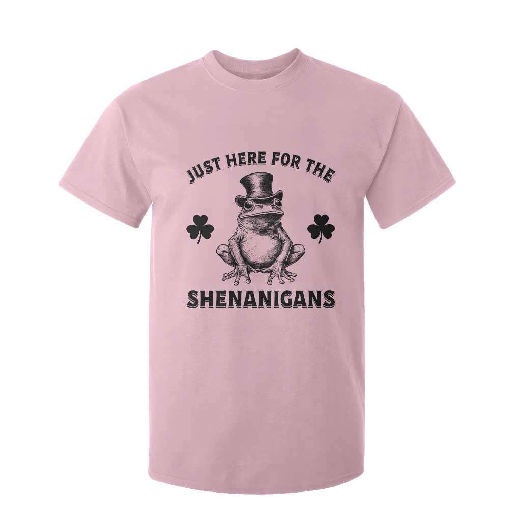 Funny St Patrick's Day Just Here For The Shenanigans T Shirt For Kid Frog Shamrock TS11 Light Pink Print Your Wear