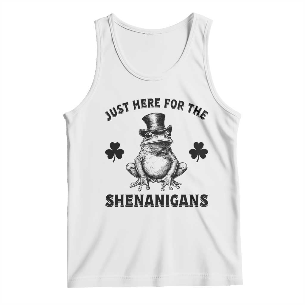 Funny St Patrick's Day Just Here For The Shenanigans Tank Top Frog Shamrock TS11 White Print Your Wear