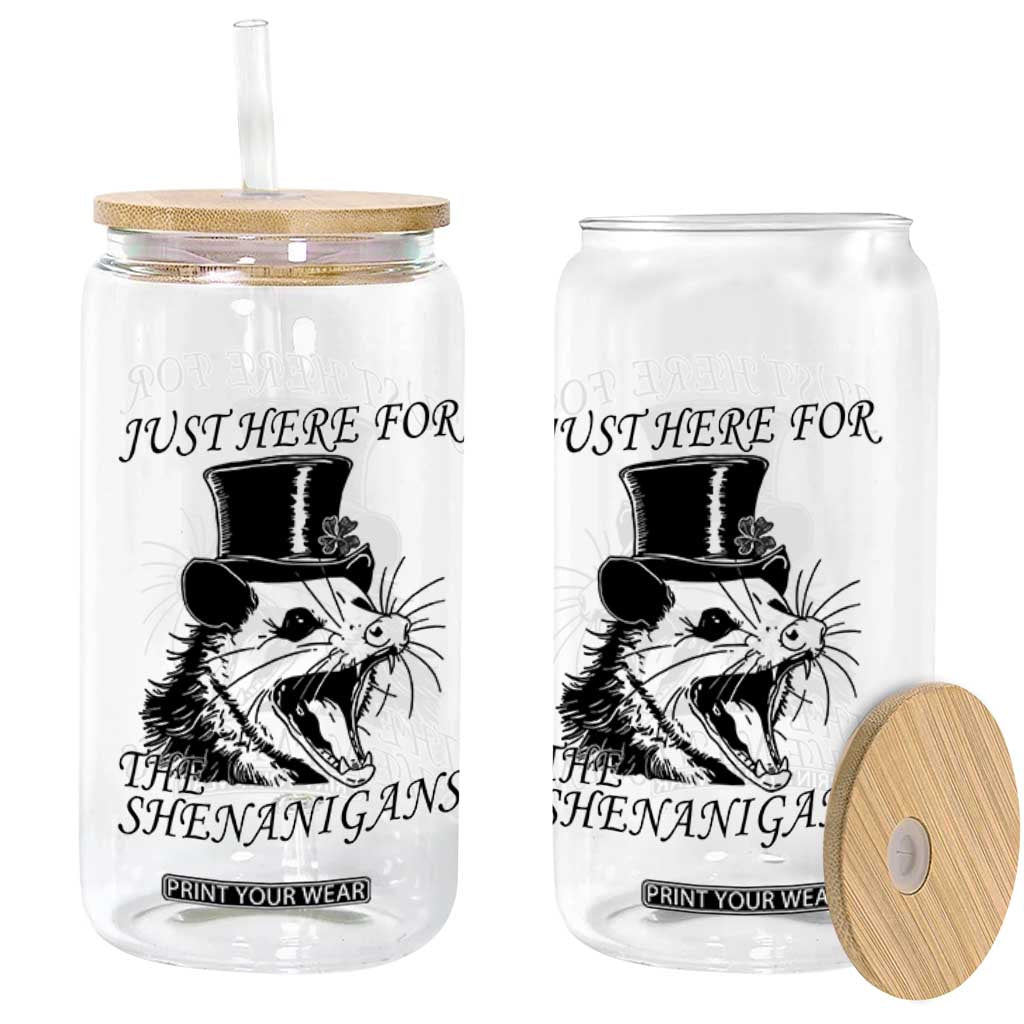 Funny St Patrick's Day Opossum Glass Can Just Here For The Shenanigans Shamrock TS11 Print Your Wear