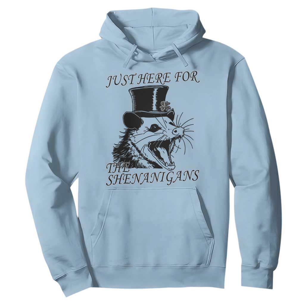 Funny St Patrick's Day Opossum Hoodie Just Here For The Shenanigans Shamrock TS11 Light Blue Print Your Wear