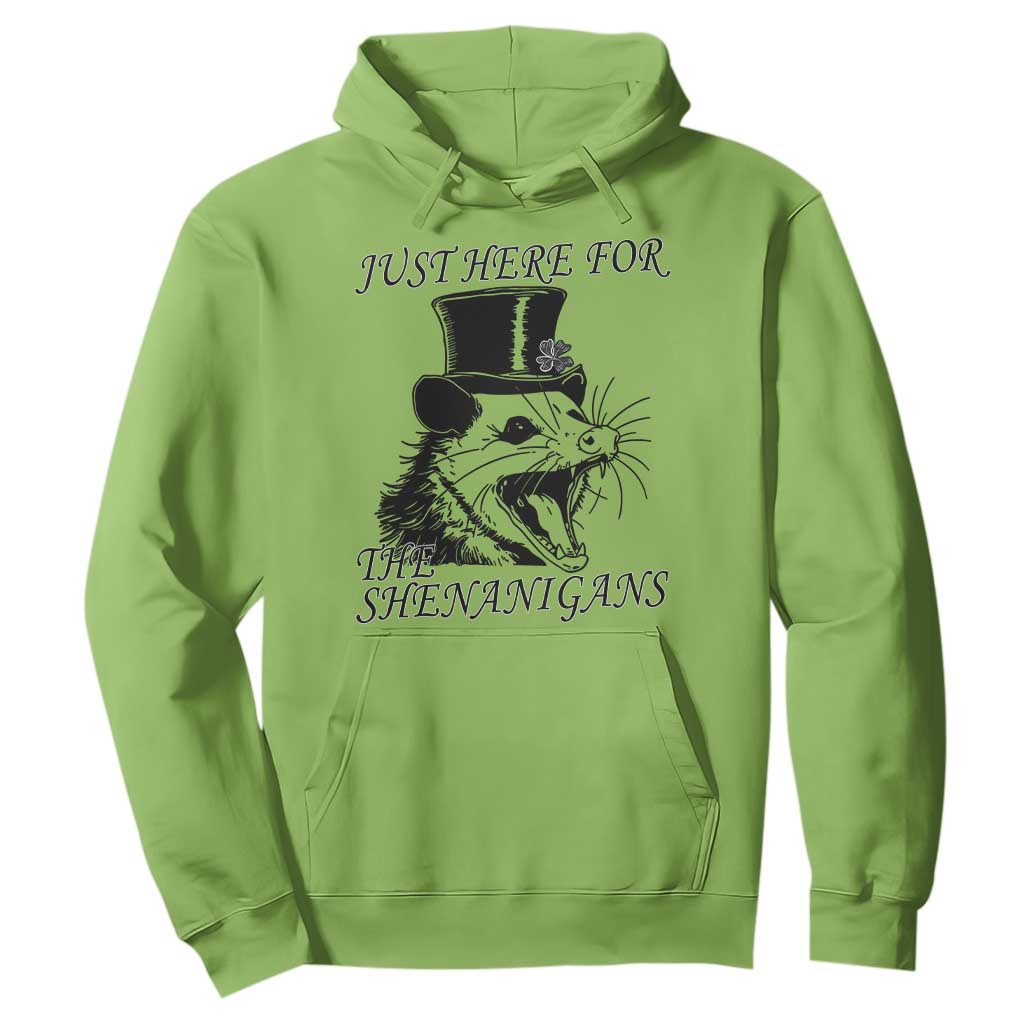 Funny St Patrick's Day Opossum Hoodie Just Here For The Shenanigans Shamrock TS11 Lime Print Your Wear