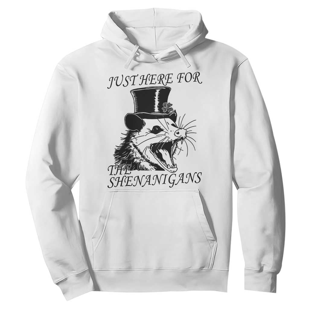 Funny St Patrick's Day Opossum Hoodie Just Here For The Shenanigans Shamrock TS11 White Print Your Wear