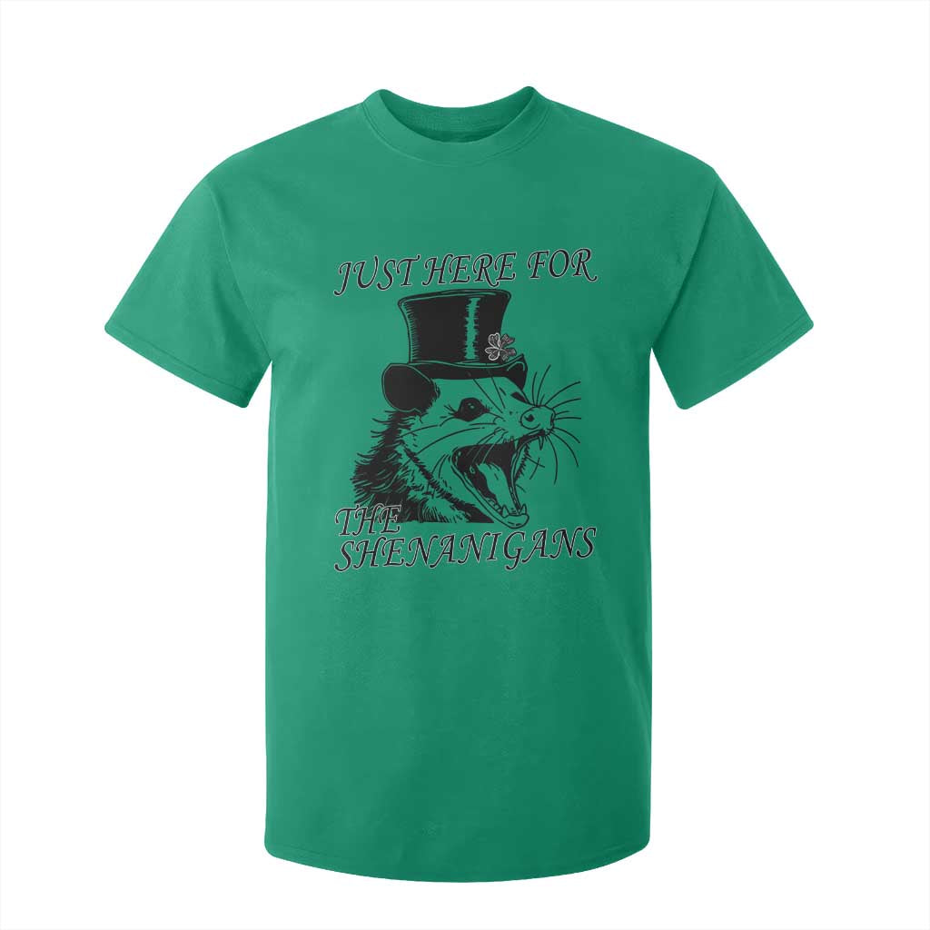 Funny St Patrick's Day Opossum T Shirt For Kid Just Here For The Shenanigans Shamrock TS11 Irish Green Print Your Wear