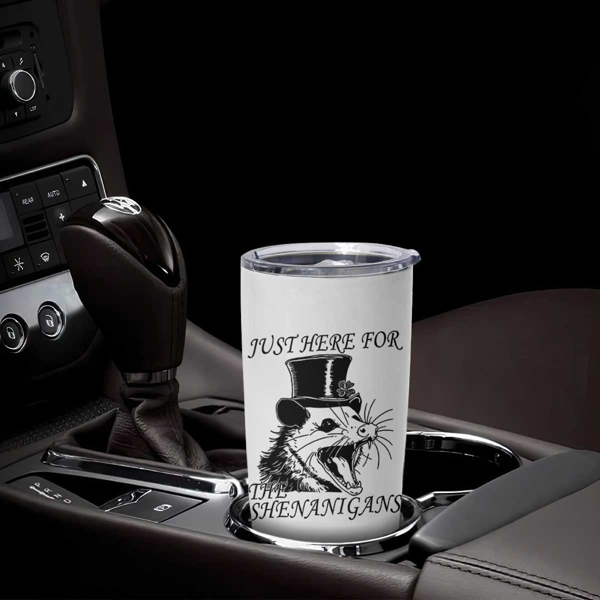 Funny St Patrick's Day Opossum Tumbler Cup Just Here For The Shenanigans Shamrock TS11 Print Your Wear