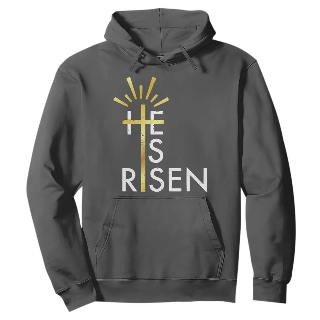 He Is Risen Hoodie Christian Easter Day Religious Bible Verse Cross TS11 Dark Heather Print Your Wear