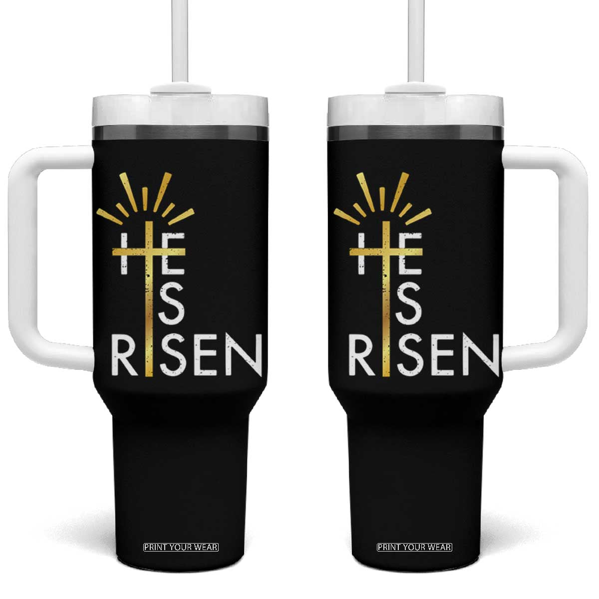 He Is Risen Tumbler With Handle Christian Easter Day Religious Bible Verse Cross TS11 One Size: 40 oz Black Print Your Wear