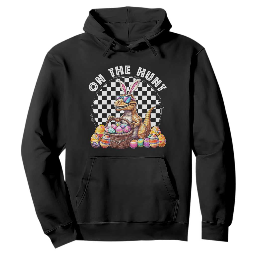 Funny Easter Day Dinosaur Bunny Hoodie On The Hunt Egg Hunting TS11 Black Print Your Wear