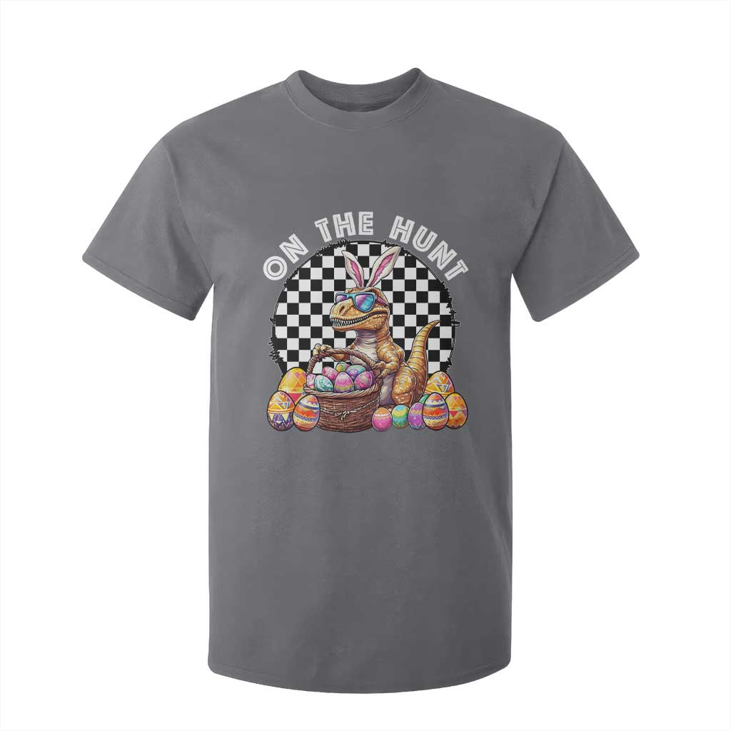Funny Easter Day Dinosaur Bunny T Shirt For Kid On The Hunt Egg Hunting TS11 Charcoal Print Your Wear