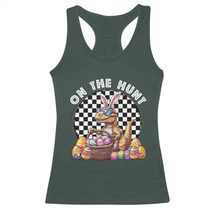 Funny Easter Day Dinosaur Bunny Racerback Tank Top On The Hunt Egg Hunting TS11 Dark Forest Green Print Your Wear