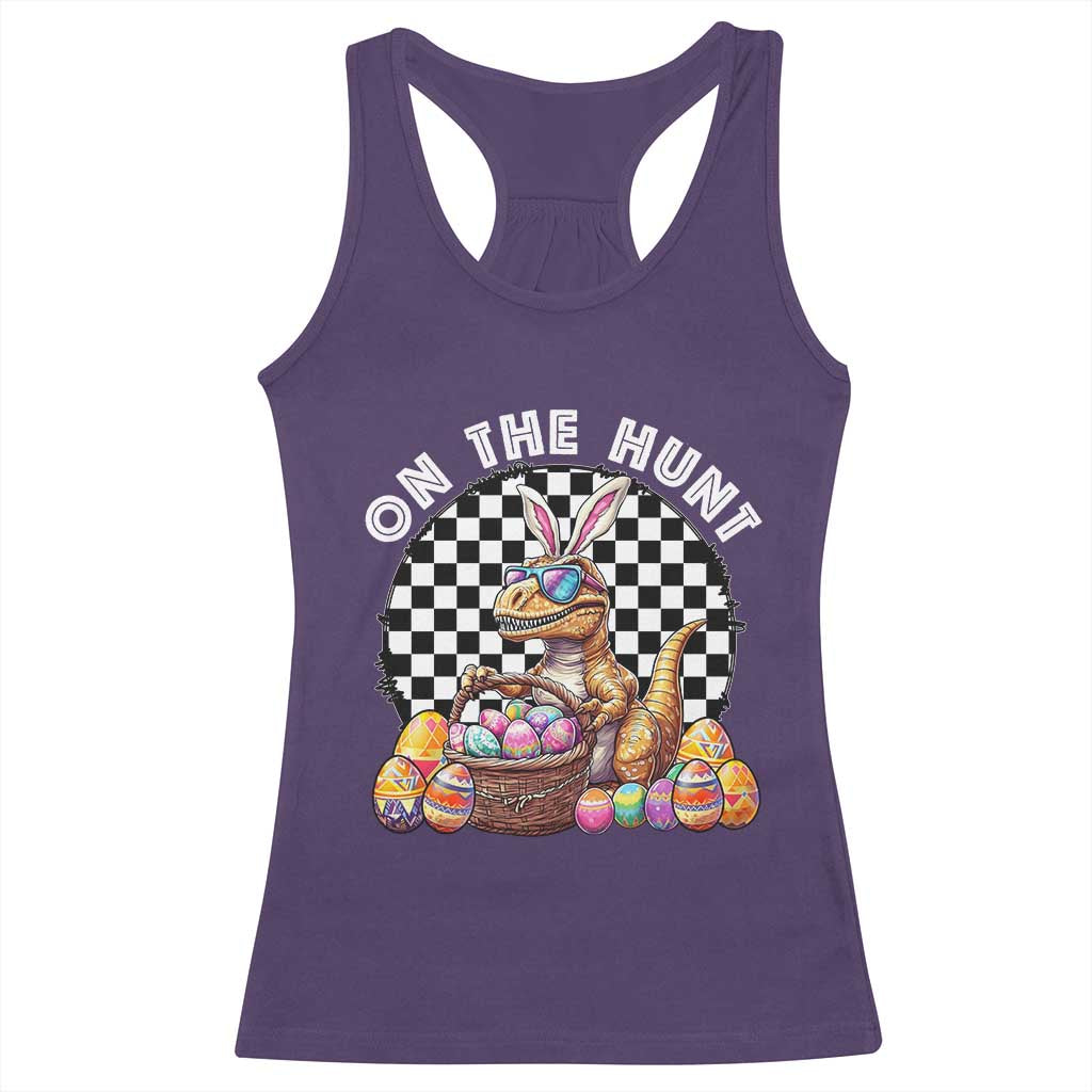 Funny Easter Day Dinosaur Bunny Racerback Tank Top On The Hunt Egg Hunting TS11 Purple Print Your Wear