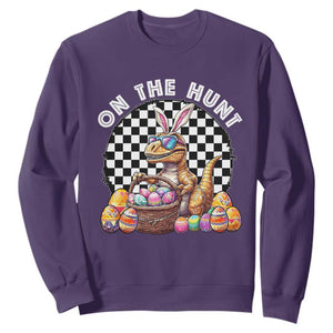 Funny Easter Day Dinosaur Bunny Sweatshirt On The Hunt Egg Hunting TS11 Purple Print Your Wear