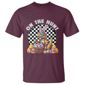 Funny Easter Day Dinosaur Bunny T Shirt On The Hunt Egg Hunting TS11 Maroon Print Your Wear