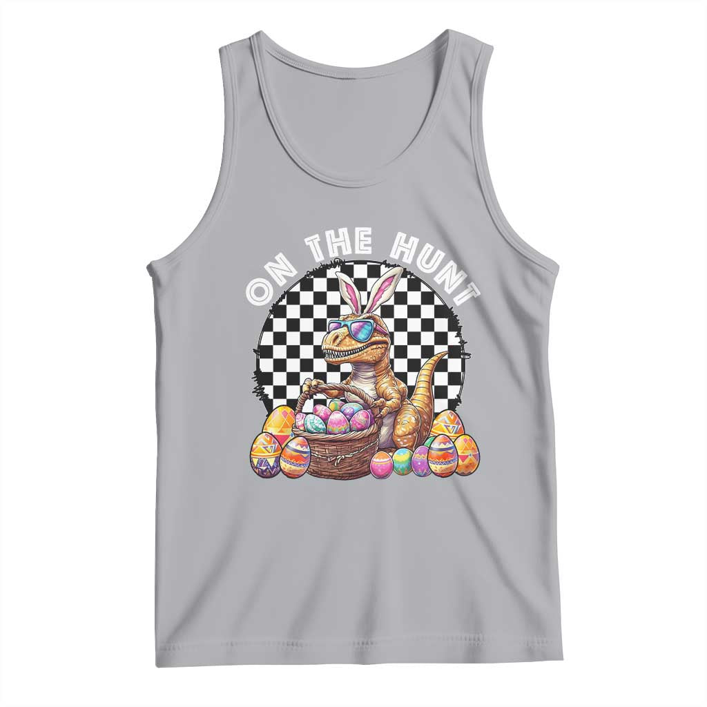 Funny Easter Day Dinosaur Bunny Tank Top On The Hunt Egg Hunting TS11 Athletic Heather Print Your Wear