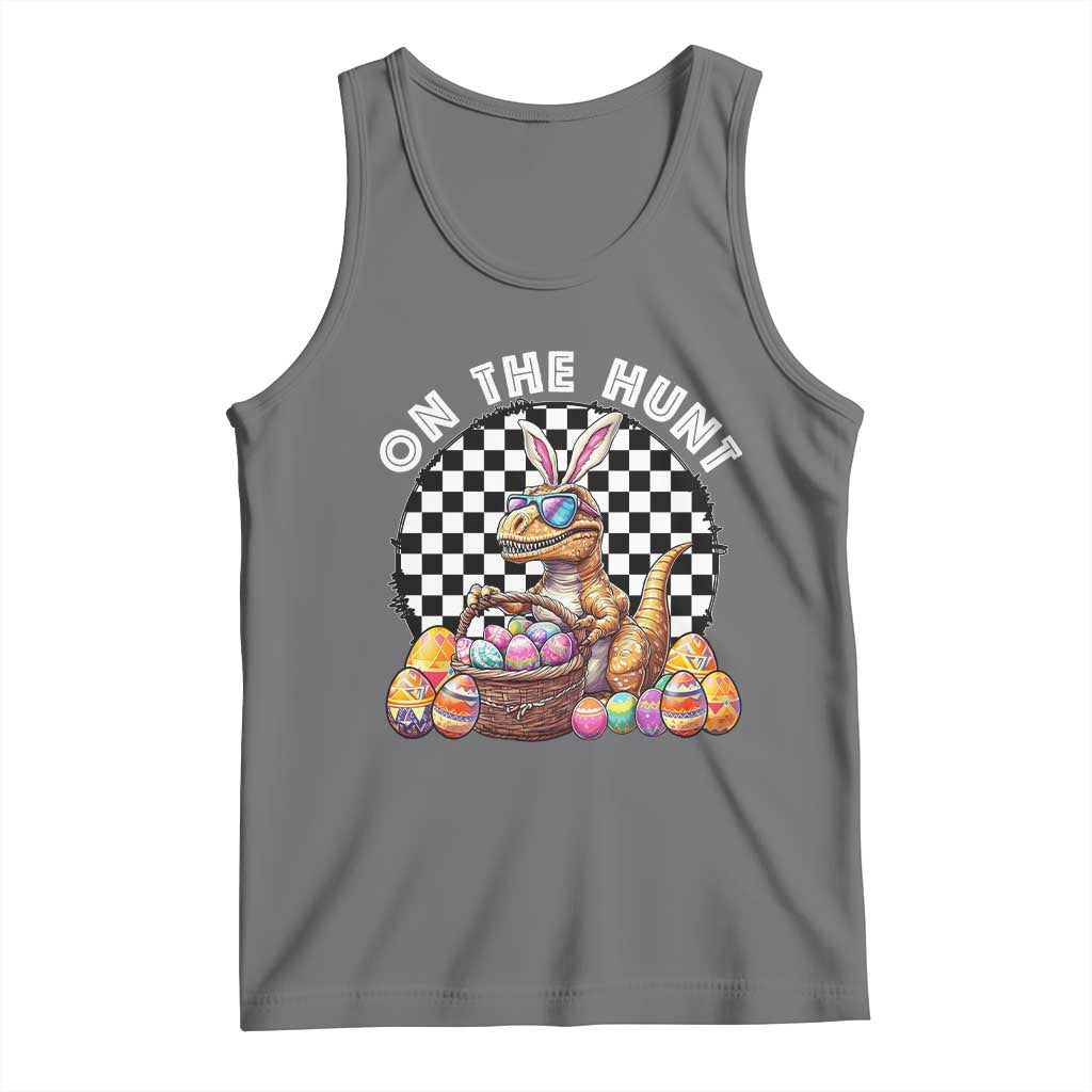 Funny Easter Day Dinosaur Bunny Tank Top On The Hunt Egg Hunting TS11 Black Heather Print Your Wear