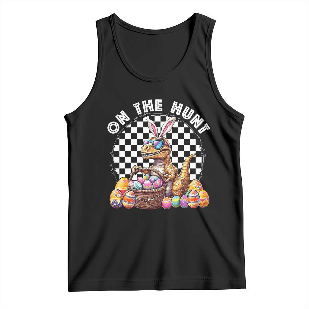 Funny Easter Day Dinosaur Bunny Tank Top On The Hunt Egg Hunting TS11 Black Print Your Wear