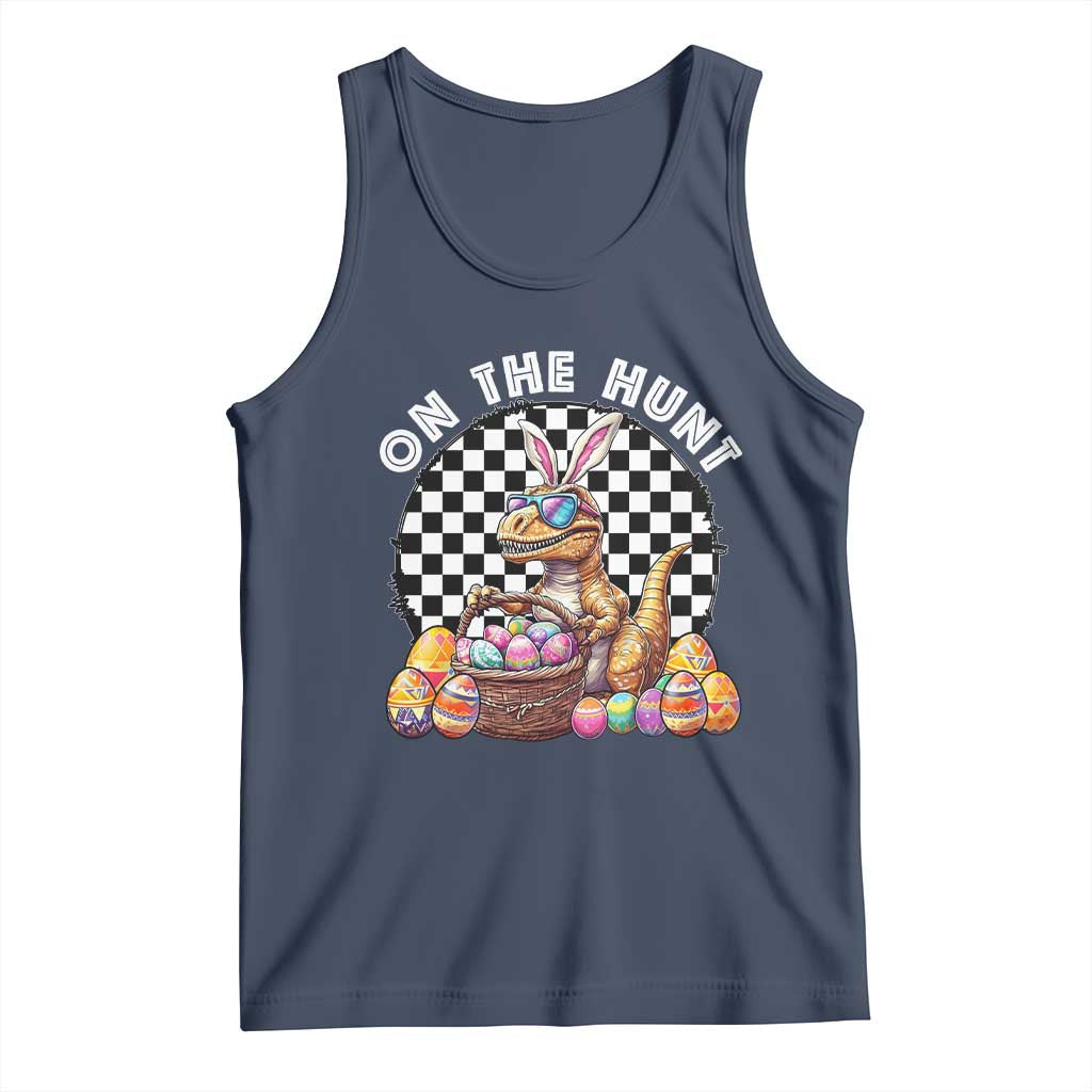 Funny Easter Day Dinosaur Bunny Tank Top On The Hunt Egg Hunting TS11 Navy Print Your Wear