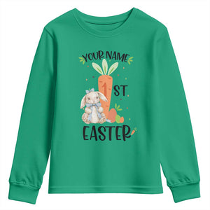 Personalized Easter Day Youth Sweatshirt Custom Text 1st Easter Cute Bunny Carrot TS11 Irish Green Print Your Wear