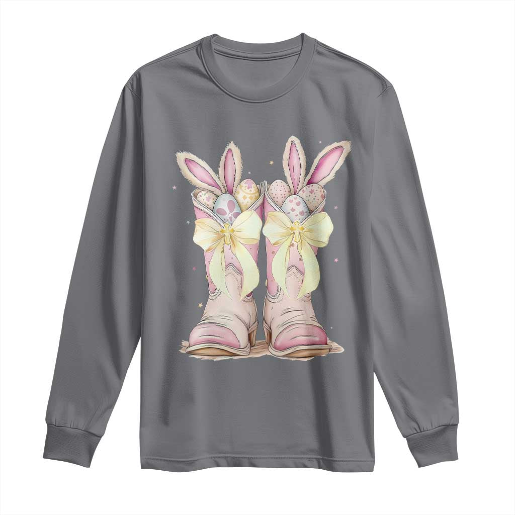 Funny Easter Day Cowgirl Egg Cowboy Boots Long Sleeve Shirt TS11 Charcoal Print Your Wear