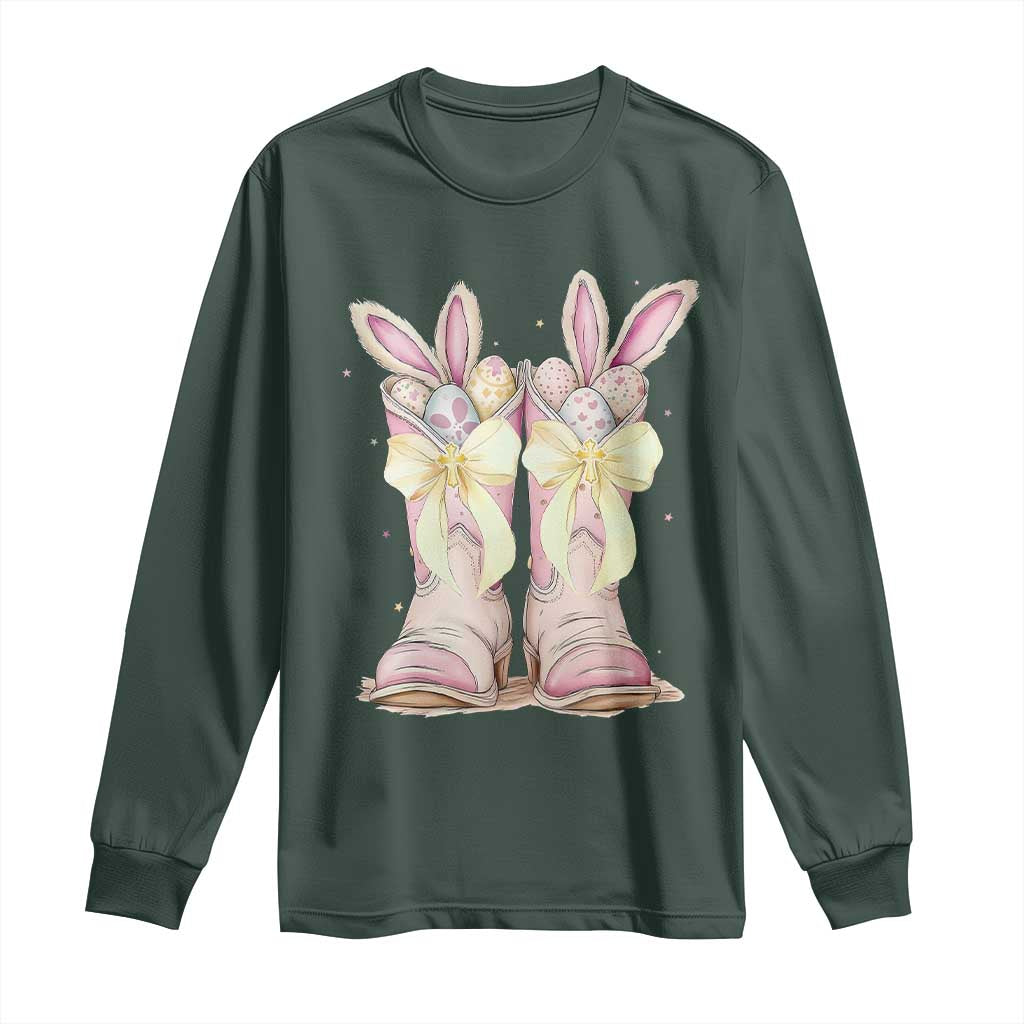 Funny Easter Day Cowgirl Egg Cowboy Boots Long Sleeve Shirt TS11 Dark Forest Green Print Your Wear