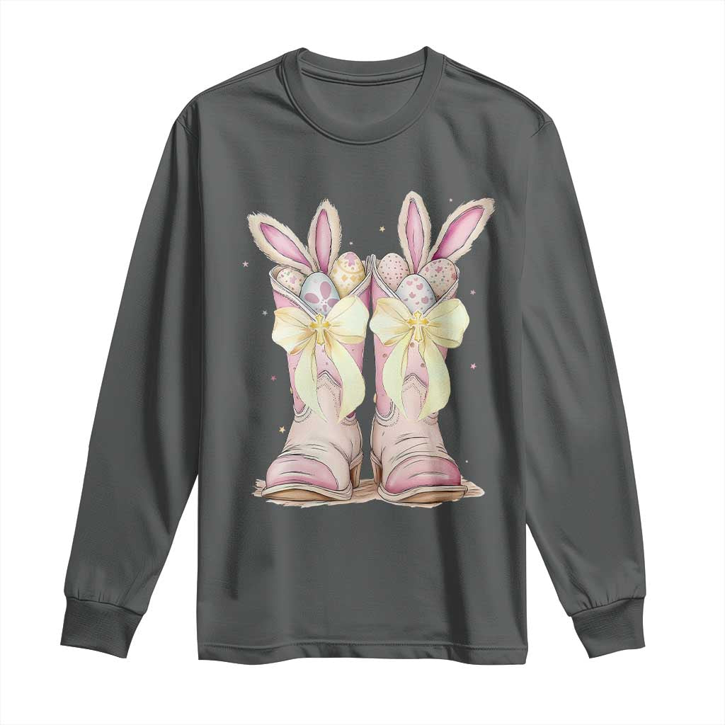 Funny Easter Day Cowgirl Egg Cowboy Boots Long Sleeve Shirt TS11 Dark Heather Print Your Wear