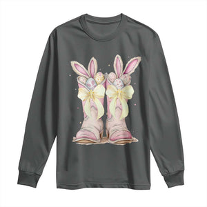 Funny Easter Day Cowgirl Egg Cowboy Boots Long Sleeve Shirt TS11 Dark Heather Print Your Wear