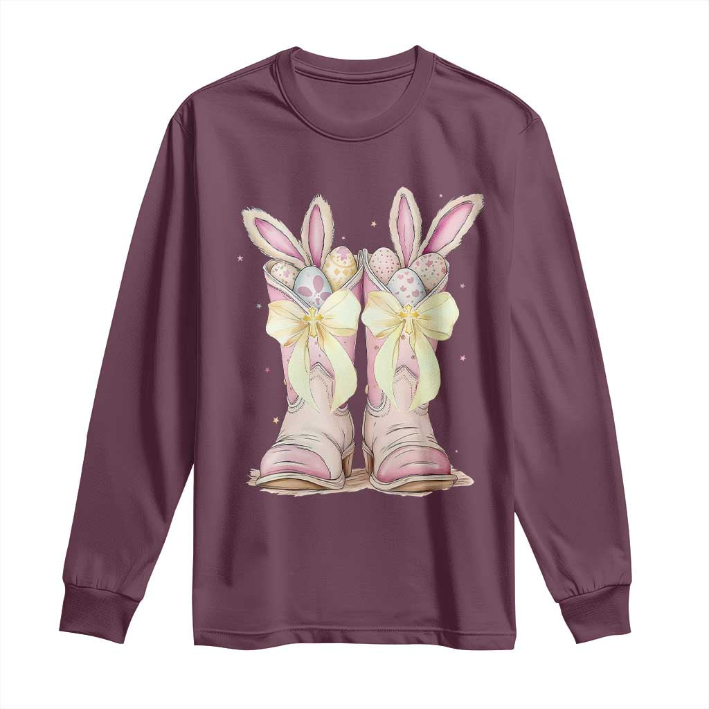 Funny Easter Day Cowgirl Egg Cowboy Boots Long Sleeve Shirt TS11 Maroon Print Your Wear