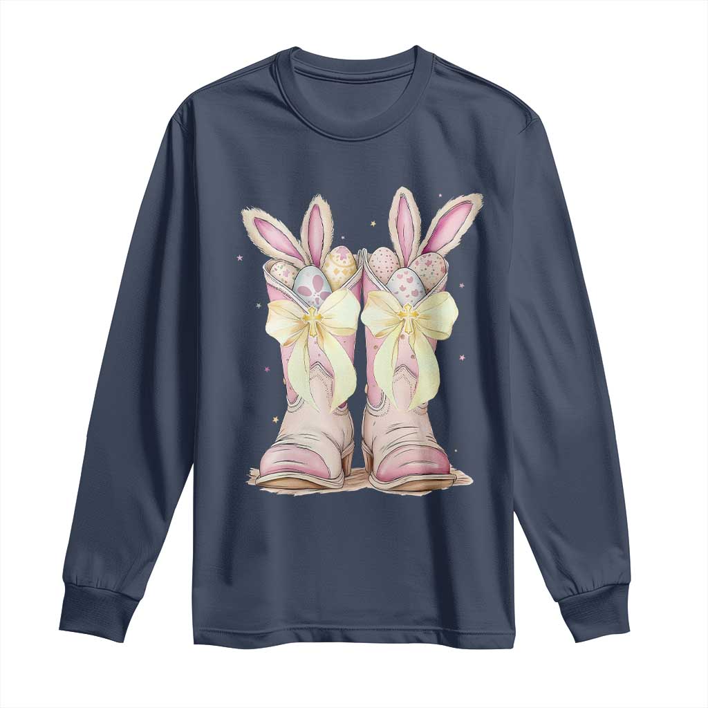 Funny Easter Day Cowgirl Egg Cowboy Boots Long Sleeve Shirt TS11 Navy Print Your Wear