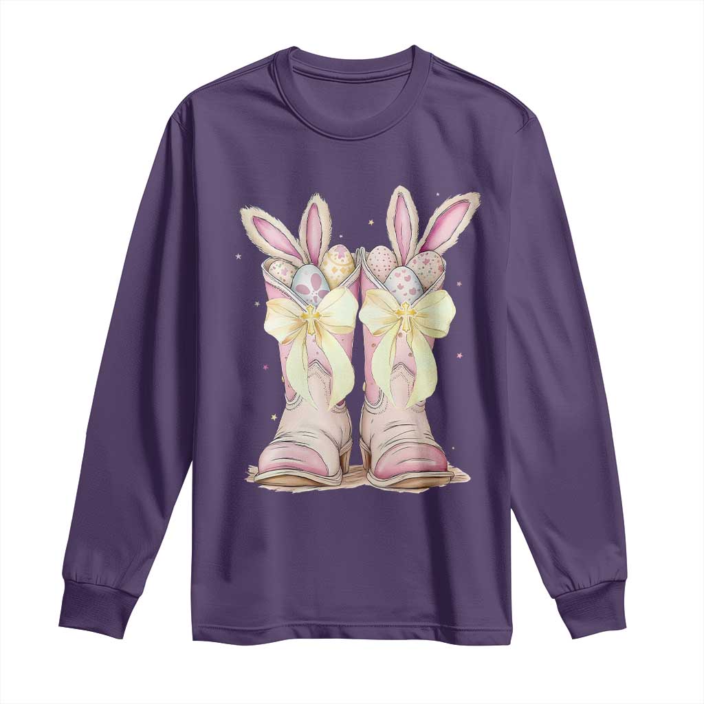 Funny Easter Day Cowgirl Egg Cowboy Boots Long Sleeve Shirt TS11 Purple Print Your Wear