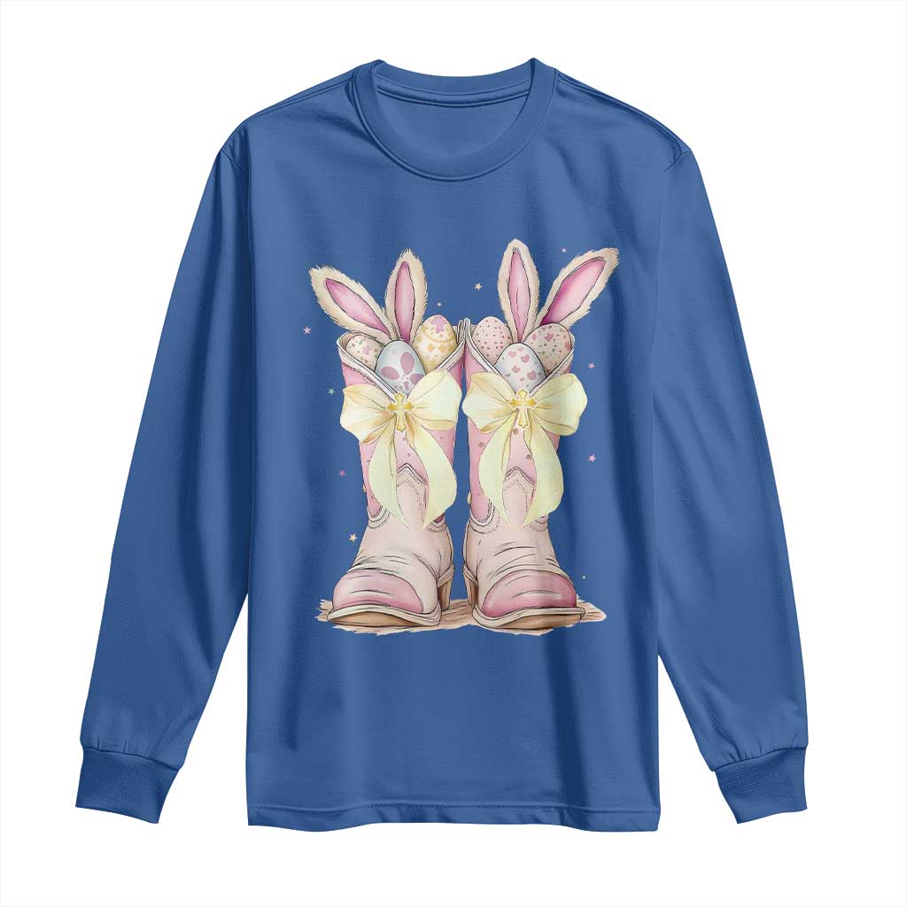 Funny Easter Day Cowgirl Egg Cowboy Boots Long Sleeve Shirt TS11 Royal Blue Print Your Wear