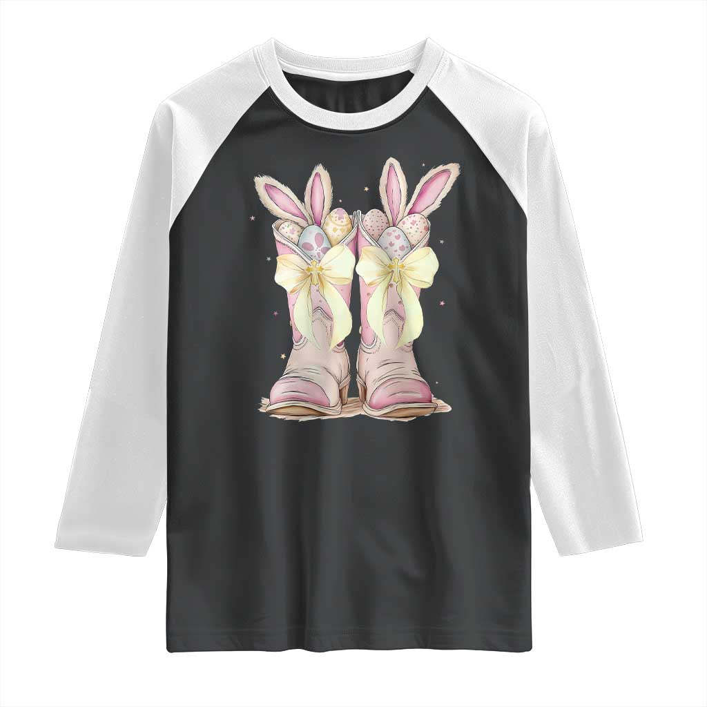 Funny Easter Day Cowgirl Egg Cowboy Boots Raglan Shirt TS11 Black White Print Your Wear