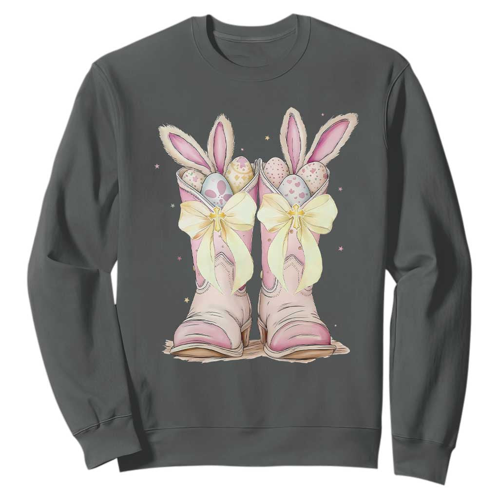 Funny Easter Day Cowgirl Egg Cowboy Boots Sweatshirt TS11 Dark Heather Print Your Wear