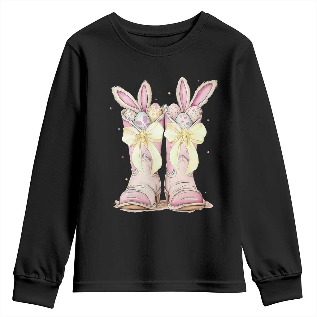 Funny Easter Day Cowgirl Egg Cowboy Boots Youth Sweatshirt TS11 Black Print Your Wear