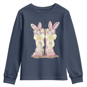 Funny Easter Day Cowgirl Egg Cowboy Boots Youth Sweatshirt TS11 Navy Print Your Wear