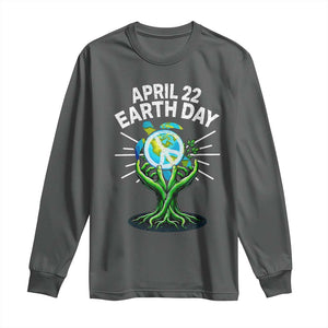 Happy Earth Day April 22 Long Sleeve Shirt Restore Earth Sea Turtle Tree Peace Sign TS11 Dark Heather Print Your Wear