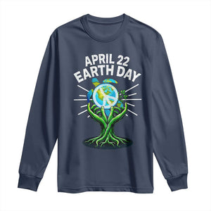 Happy Earth Day April 22 Long Sleeve Shirt Restore Earth Sea Turtle Tree Peace Sign TS11 Navy Print Your Wear