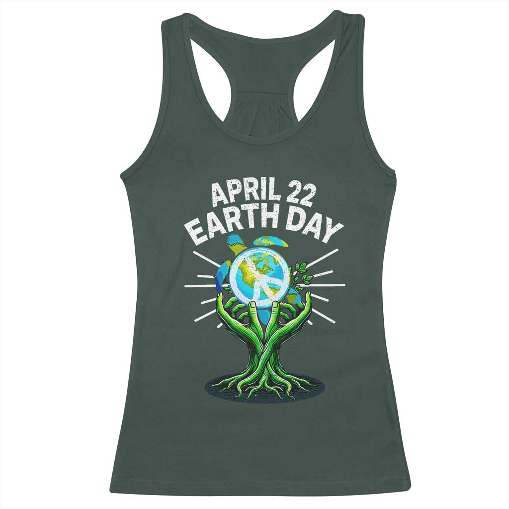 Happy Earth Day April 22 Racerback Tank Top Restore Earth Sea Turtle Tree Peace Sign TS11 Dark Forest Green Print Your Wear