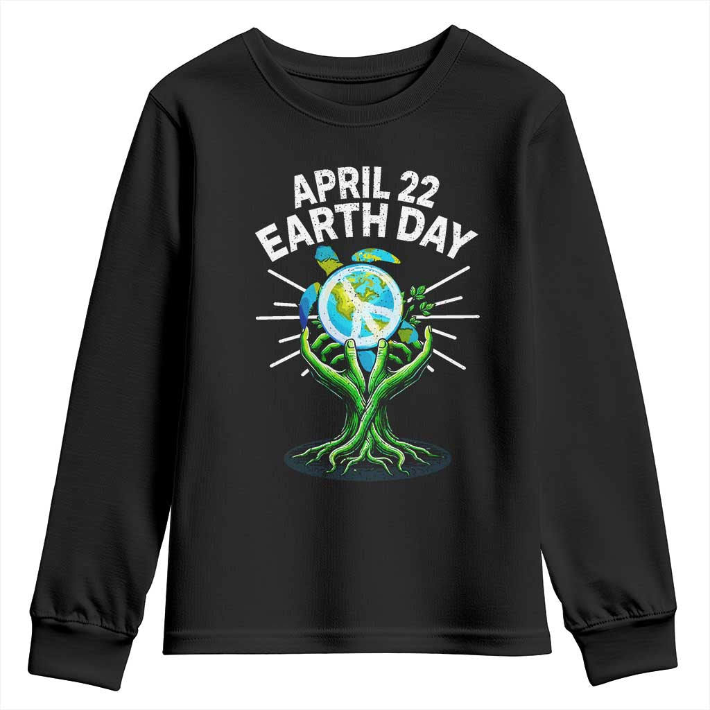 Happy Earth Day April 22 Youth Sweatshirt Restore Earth Sea Turtle Tree Peace Sign TS11 Black Print Your Wear