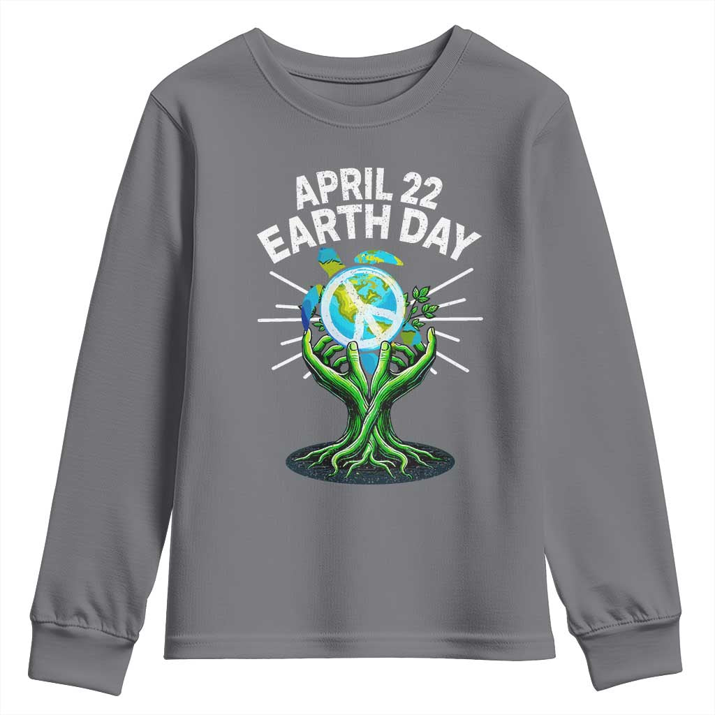 Happy Earth Day April 22 Youth Sweatshirt Restore Earth Sea Turtle Tree Peace Sign TS11 Charcoal Print Your Wear