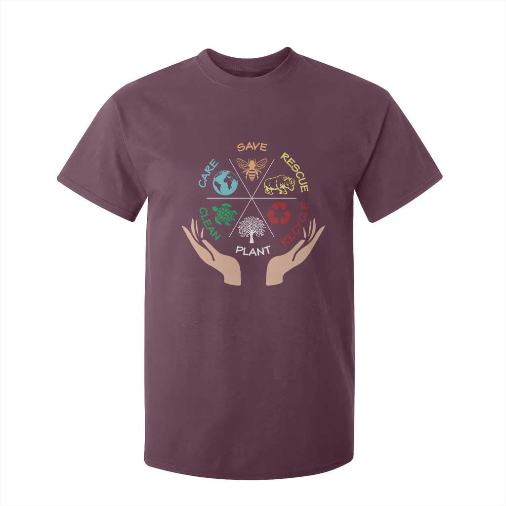 Save Bees Rescue Animals Recycle Plastic Plant Tree T Shirt For Kid Earth Day TS11 Maroon Print Your Wear