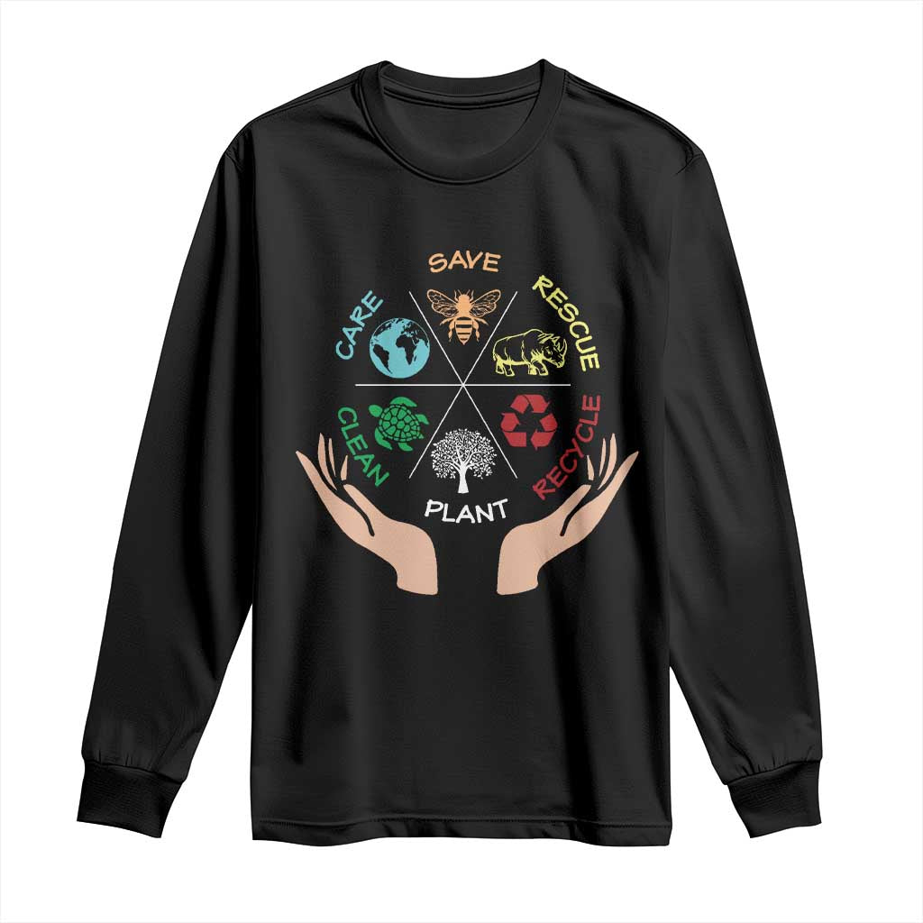 Save Bees Rescue Animals Recycle Plastic Plant Tree Long Sleeve Shirt Earth Day TS11 Black Print Your Wear