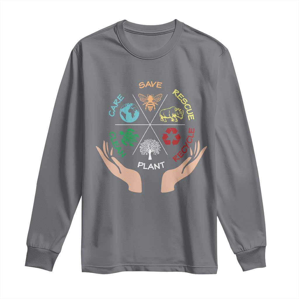 Save Bees Rescue Animals Recycle Plastic Plant Tree Long Sleeve Shirt Earth Day TS11 Charcoal Print Your Wear
