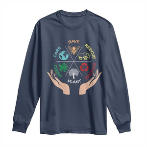 Save Bees Rescue Animals Recycle Plastic Plant Tree Long Sleeve Shirt Earth Day TS11 Navy Print Your Wear