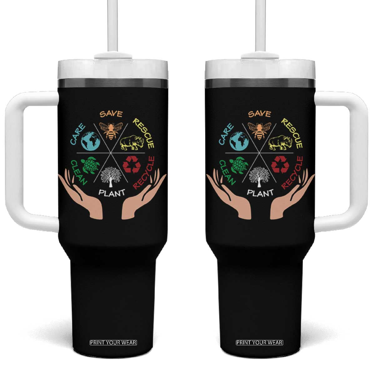 Save Bees Rescue Animals Recycle Plastic Plant Tree Tumbler With Handle Earth Day TS11 One Size: 40 oz Black Print Your Wear